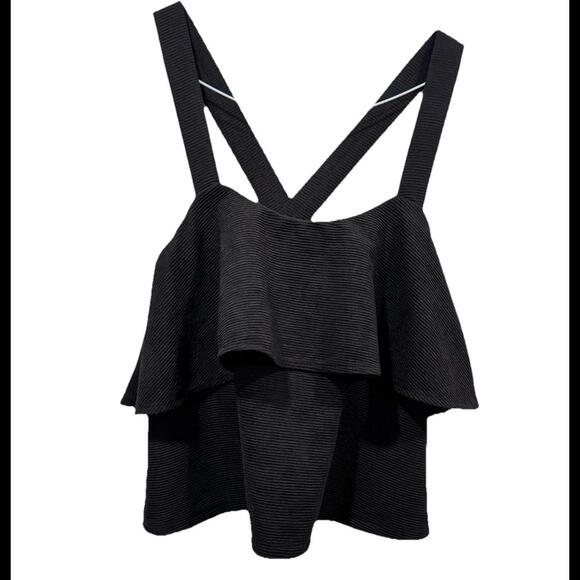 MADEWELL WOMEN'S BLACK SLEEVELESS TEXTURE & THREAD TIERED TANK TOP Sz Small S - Picture 1 of 8